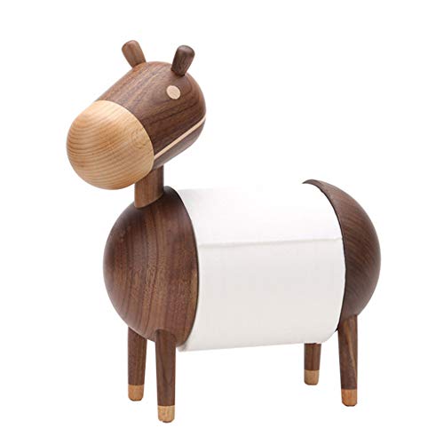 Chenway Decoration Roll Holder Two in One Wooden Handmade Craft Toilet Roll Holder Cute Little Donkey Art Decoration (Coffee)